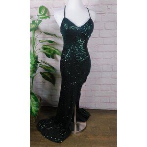 Crystal Doll Green Sequin Gown Size 3 Mermaid Evening Dress NWT